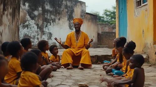 African Storyteller with Children