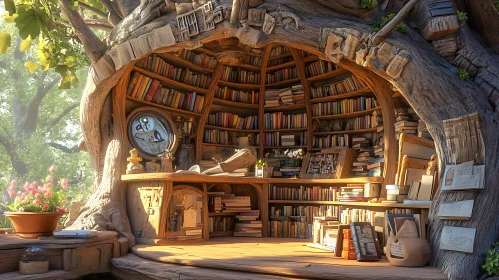 Magical Bookshelf in a Tree