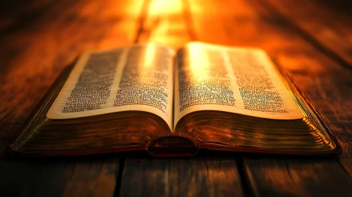 Open Book on Wooden Table