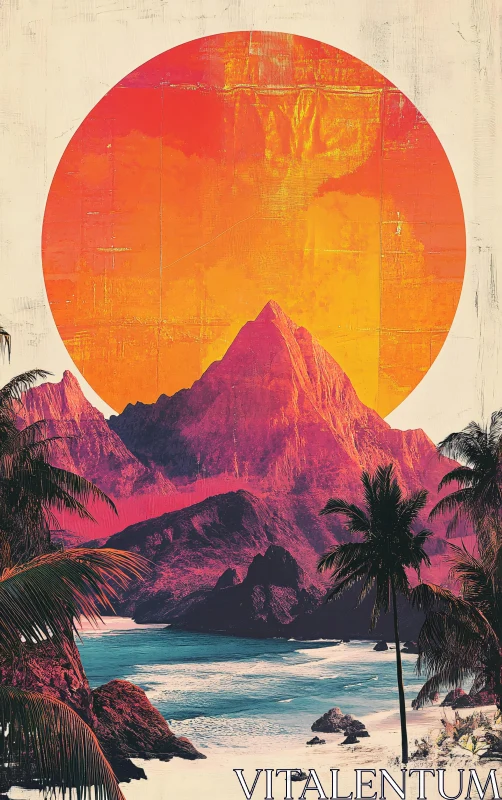 Island Sunset with Mountains and Palms