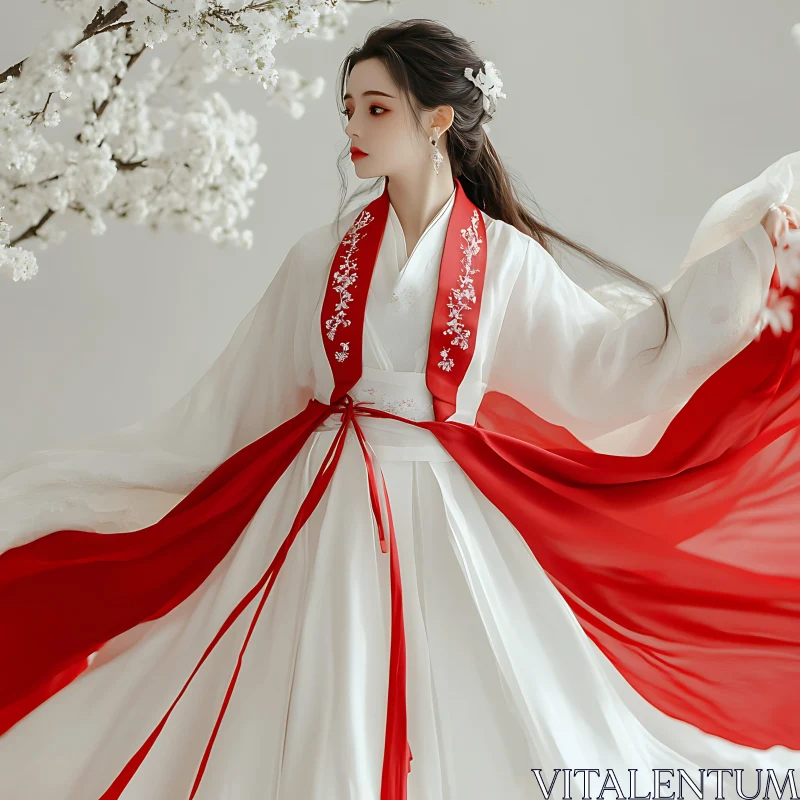 Woman in Flowing Hanfu Dress