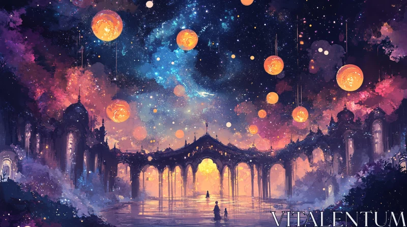 Surreal Night City with Cosmic Lights