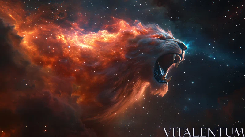 AI ART Lion Nebula Roaring in Space