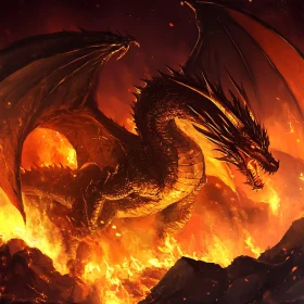 Dragon Rising from Flames Art