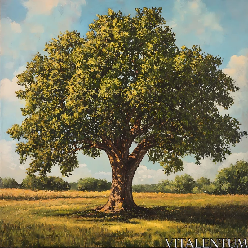 AI ART Tree in a field landscape