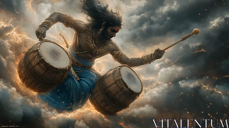Epic Drummer in the Sky AI Image