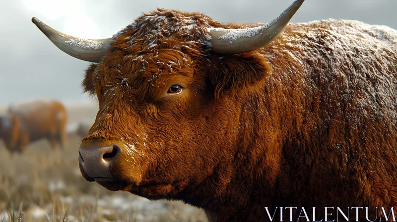 Snow-Dusted Bull in Nature
