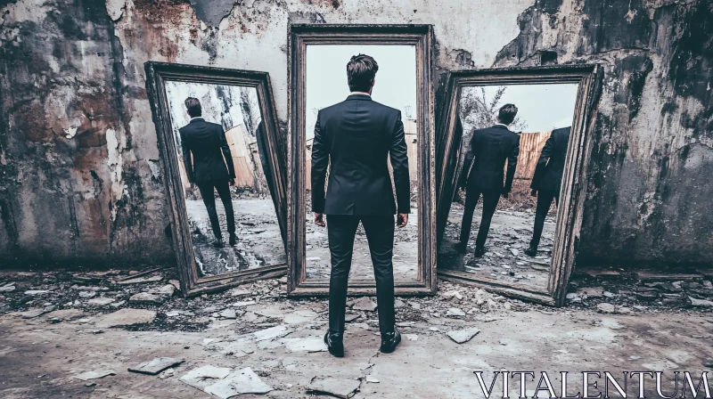 Mirrored Reflections of a Suited Man