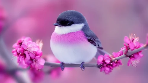 Pink Bird and Flowers Composition