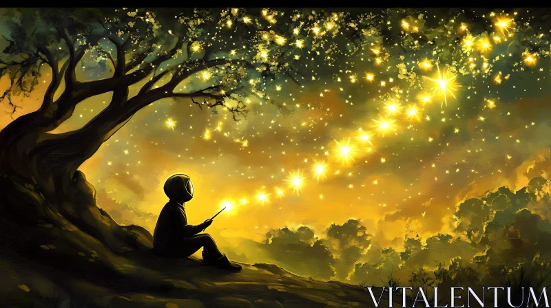 Enchanted Night Scene with Wand