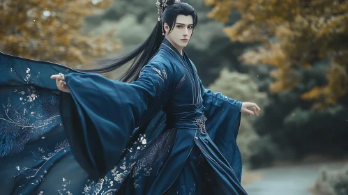 Man in Traditional Blue Robe