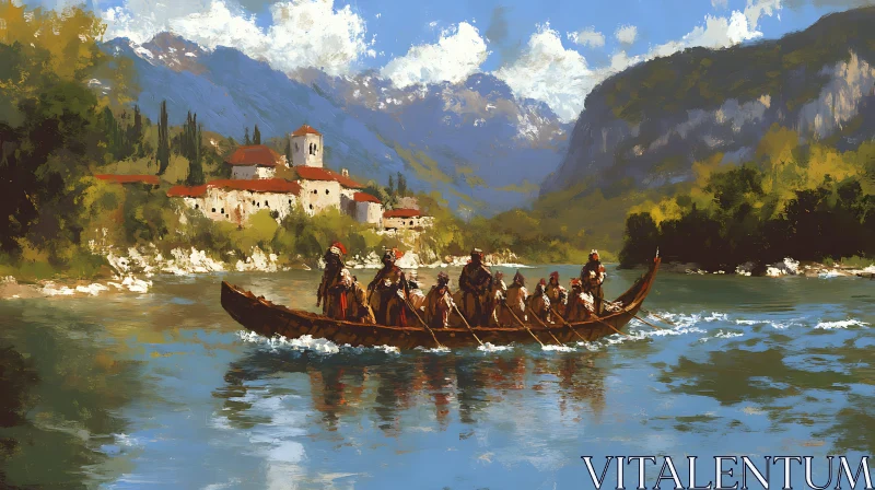 AI ART Boat Trip Through Mountainous Landscape