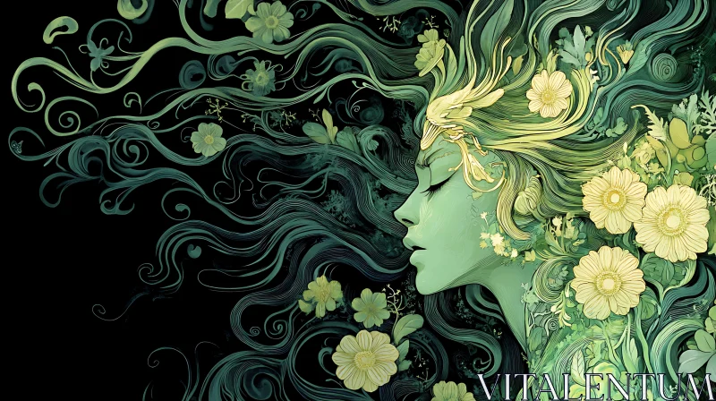 Green Haired Woman Art