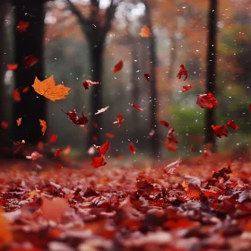 Autumnal Forest Floor with Falling Leaves