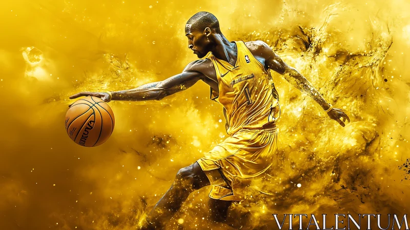 Athlete Dribbling Basketball in Gold