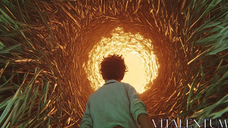 Person in Grass Tunnel