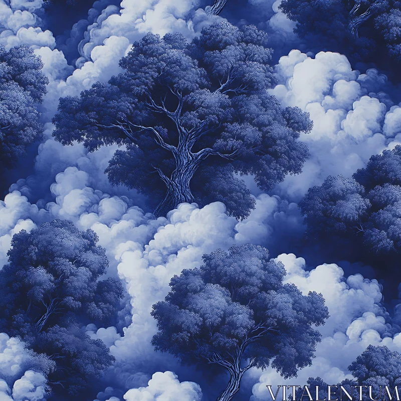 AI ART Monochromatic Dreamscape: Trees in the Sky