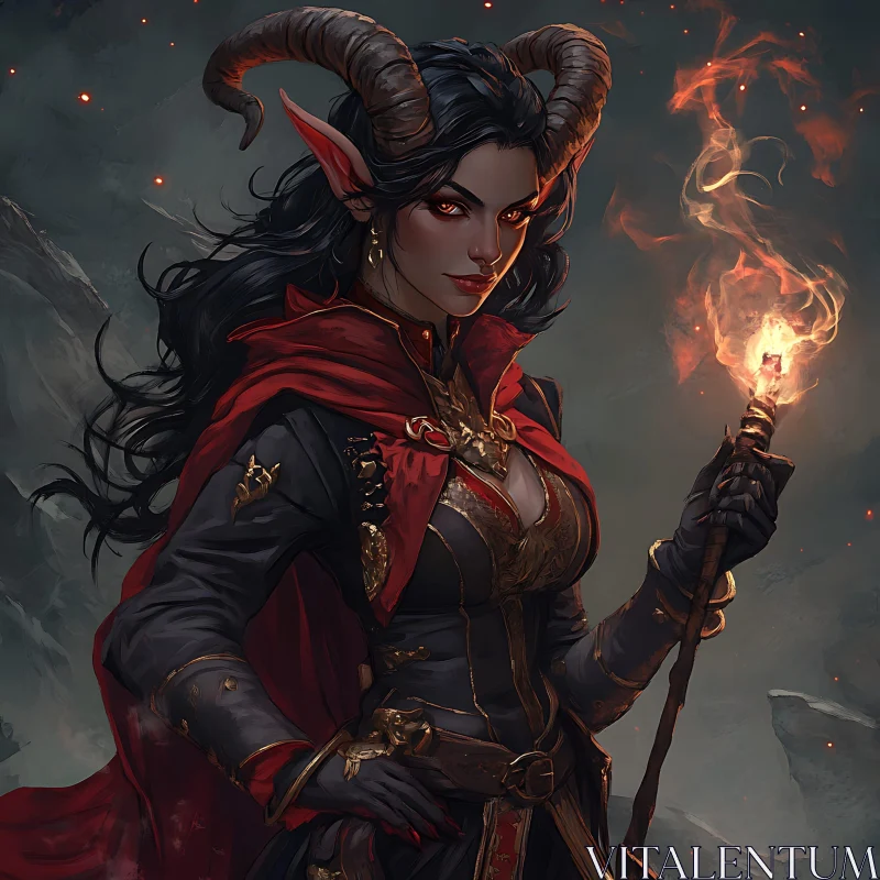 Horned Sorceress with Fiery Gaze