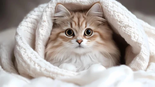 Cozy Kitten Snuggled in Blanket
