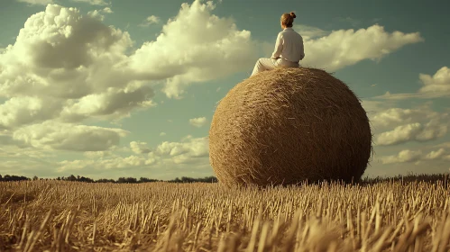 Contemplative Moment in the Harvested Field