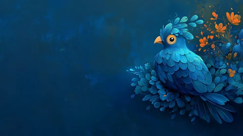 Azure Bird in a Botanical Scene