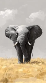 Elephant Portrait in Golden Field