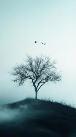 Bare Tree Silhouette with Birds