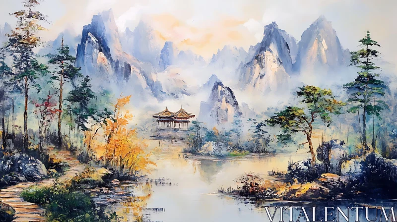 Peaceful Mountain and Lake View Artwork