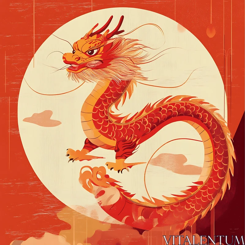 Crimson Dragon Against Lunar Backdrop