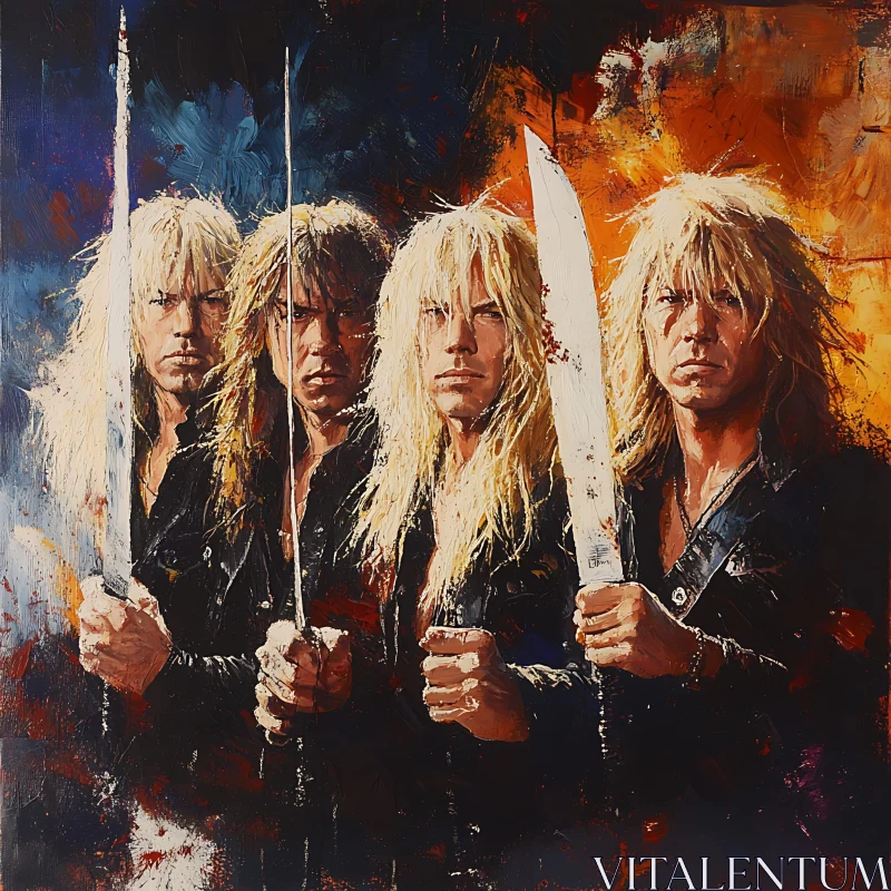 Portrait of Men Holding Swords