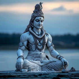 Serene Shiva Sculpture at Sunset