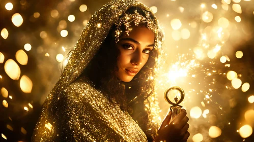 Shimmering Gold Portrait of Woman