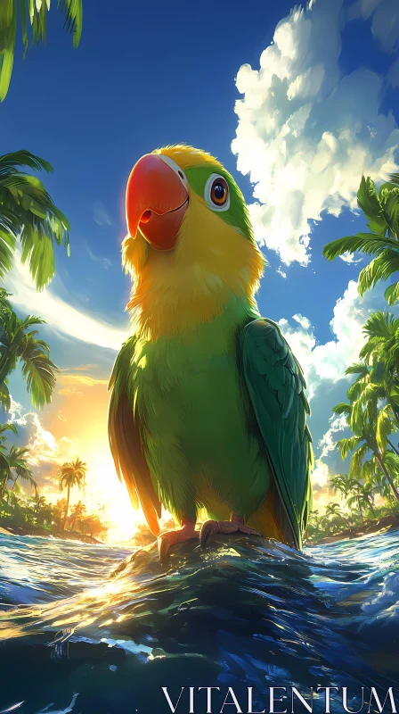Parrot Amidst Ocean Sunset