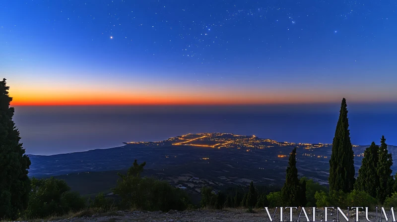 City Lights at Night with Starry Sky