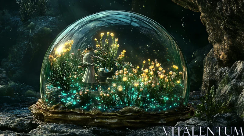 Glowing Flowers in Magical Terrarium