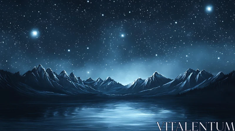 Night Sky Mountain Reflection Art