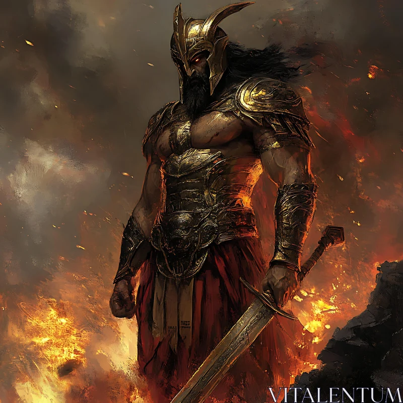 Powerful Warrior with Sword and Armor