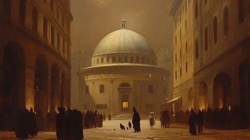 Urban Congregation at Dusk