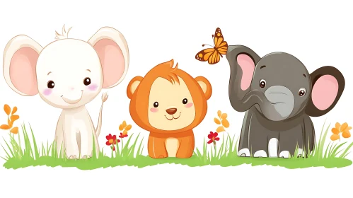 Adorable Animal Illustrations with Butterfly
