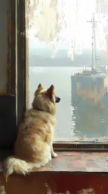 Dog Watching Ship Through Window