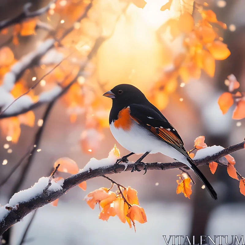 Winter Bird Perched on Branch