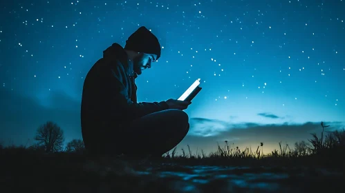 Silhouette Reading Book at Night
