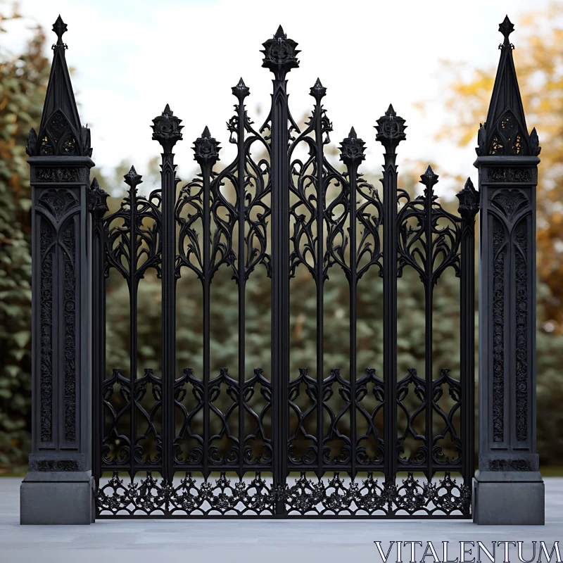 Black Iron Gate with Gothic Details