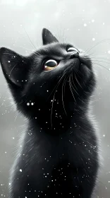 Charming Black Cat with Snowflakes