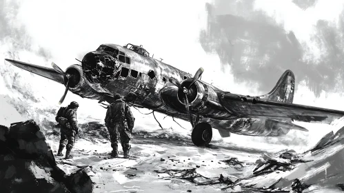 Monochrome Illustration of War Aftermath