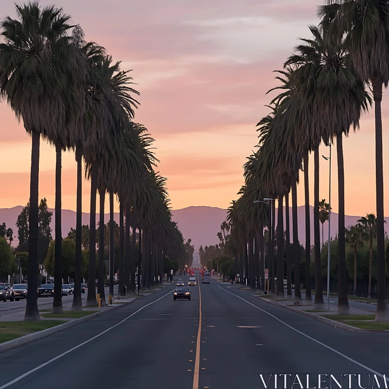Sunset Avenue with Palm Trees