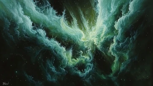 Swirling Cosmos of Teal and Green