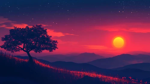 Sunset Tree Silhouette