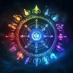 Glowing Symbols in Circular Neon Design