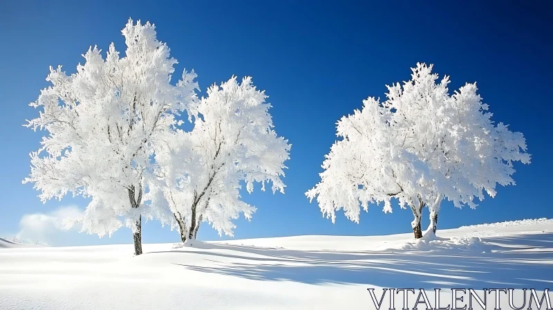 Snowy Trees Against Blue Sky Serenity